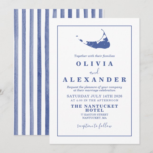 Nantucket blue wedding Invitation (Front/Back)
