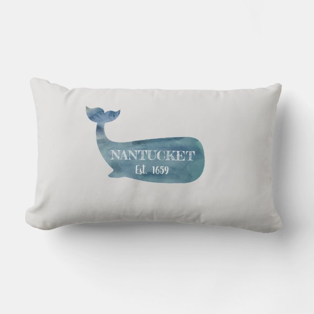 Nantucket Blue Whale Beach Lumbar Cushion (Front)