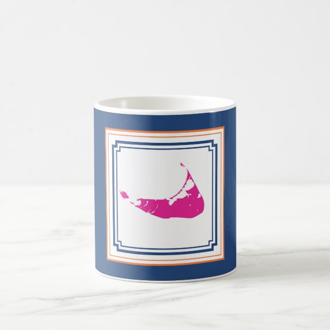 Nantucket Island Coffee Mug in Blue, White, Pink (Center)