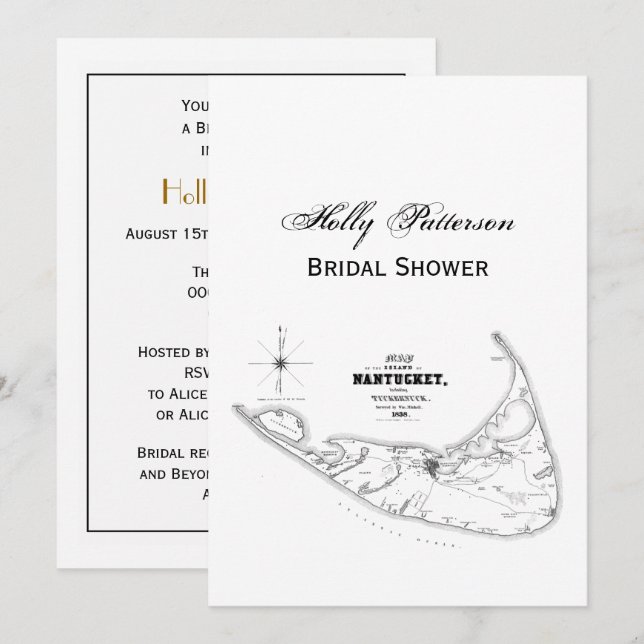 Nantucket Island MA Vintage Map Black Invitation (Front/Back)
