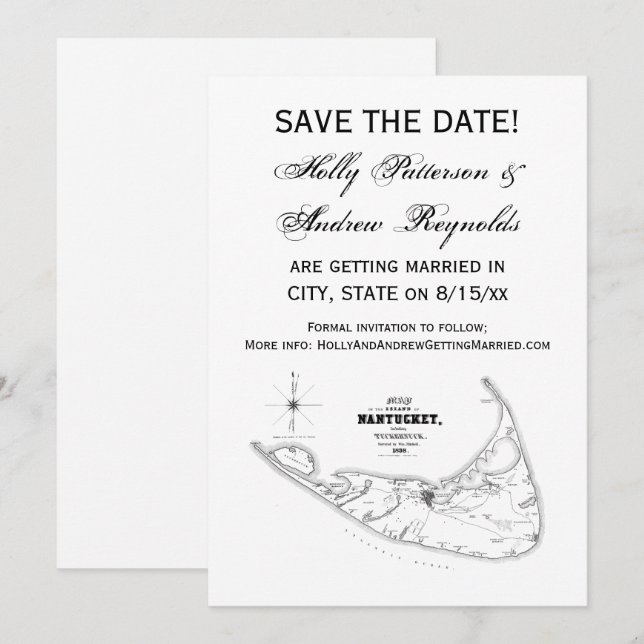 Nantucket Island MA Vintage Map Black Invitation (Front/Back)