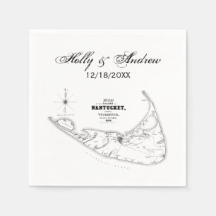 Nantucket Island MA Vintage Map Black Napkin