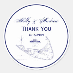 Nantucket Island MA Vintage Map Navy Blue Classic Round Sticker