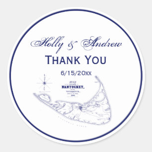 Nantucket Island MA Vintage Map Navy Blue Classic Round Sticker