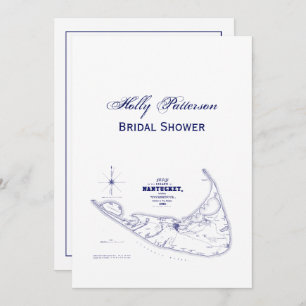 Nantucket Island MA Vintage Map Navy Blue Invitation