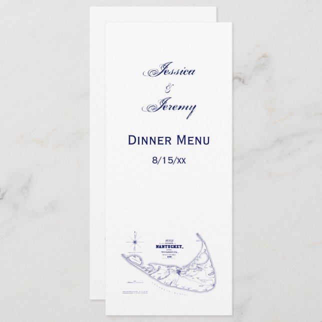 Nantucket Island MA Vintage Map Navy Blue Invitation (Front/Back)