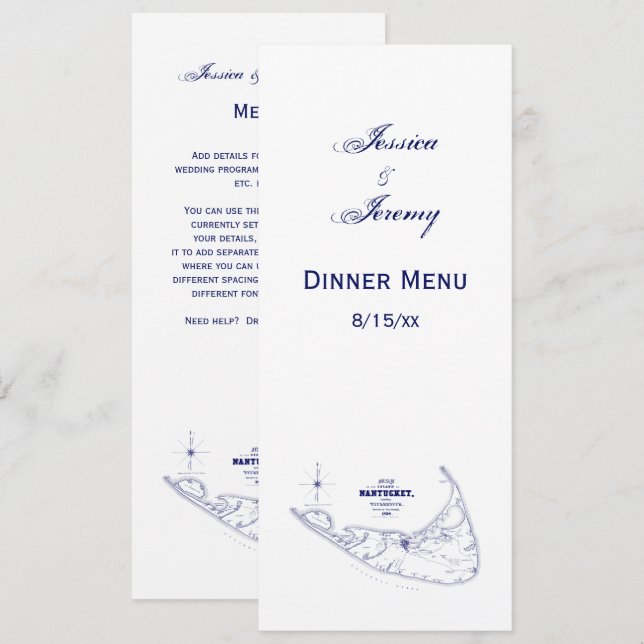 Nantucket Island MA Vintage Map Navy Blue Invitation (Front/Back)