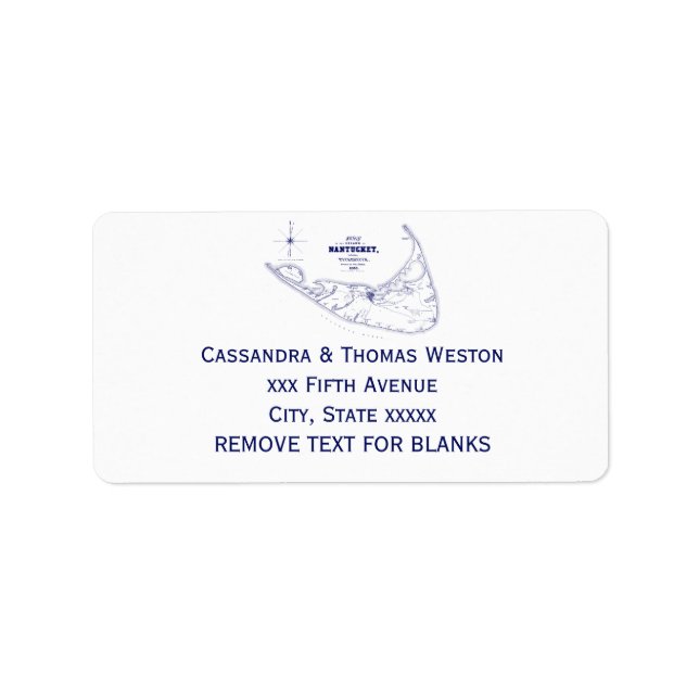 Nantucket Island MA Vintage Map Navy Blue Label (Front)