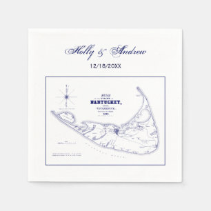 Nantucket Island MA Vintage Map Navy Blue Napkin