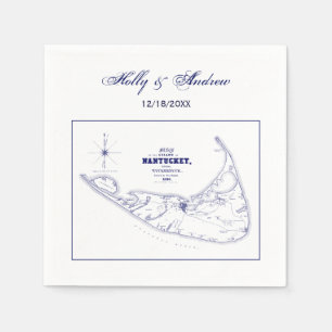 Nantucket Island MA Vintage Map Navy Blue Napkin