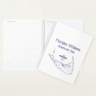 Nantucket Island MA Vintage Map Navy Blue Planner