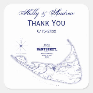 Nantucket Island MA Vintage Map Navy Blue Square Sticker
