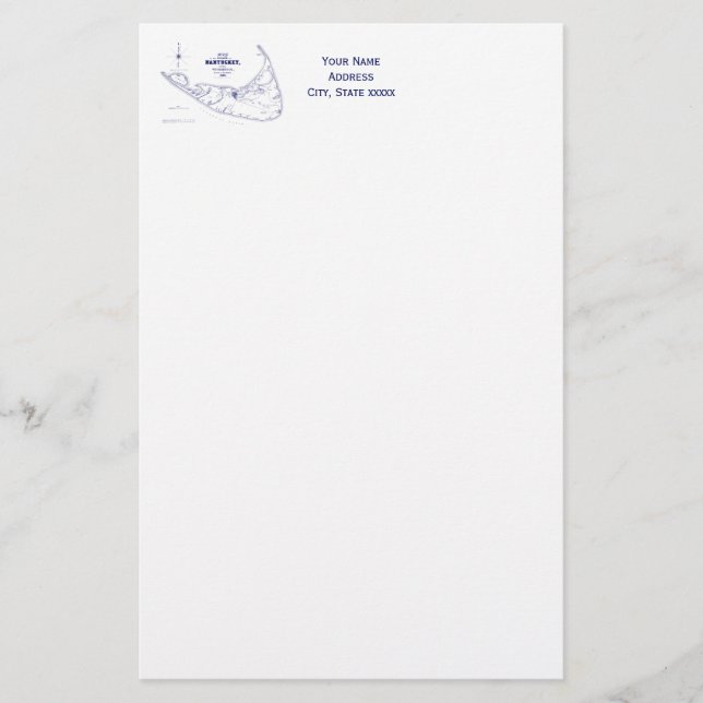 Nantucket Island MA Vintage Map Navy Blue Stationery (Front)