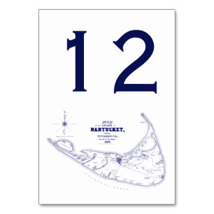 Nantucket Island MA Vintage Map Navy Blue Table Number