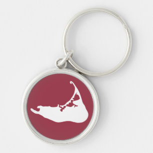 Nantucket Island Map Keychain in White & Cranberry