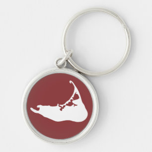Nantucket Island Map Keychain in White & Red