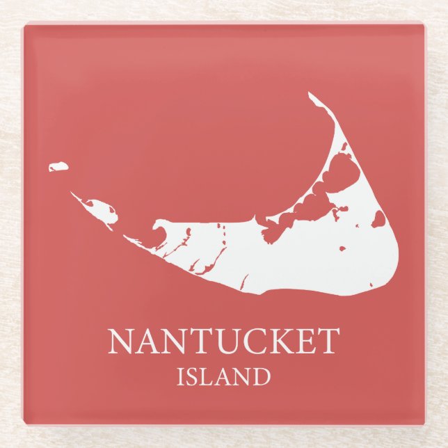 Nantucket Island Map nantucket red Glass Coaster (Front)