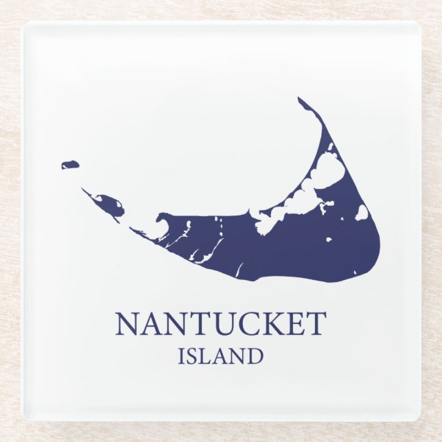 Nantucket Island Map navy blue Glass Coaster (Front)