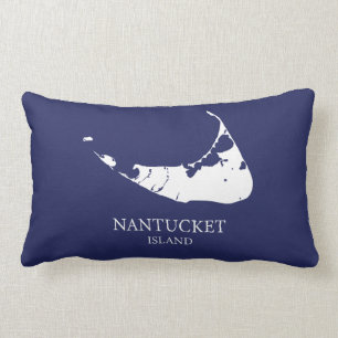 Nantucket Island Map navy blue Lumbar Pillow
