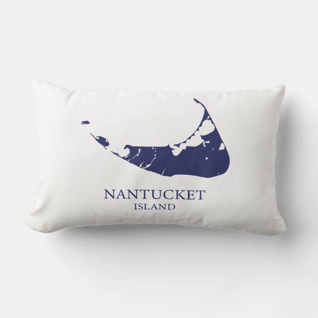Nantucket Island Map navy blue Lumbar Pillow (Front)