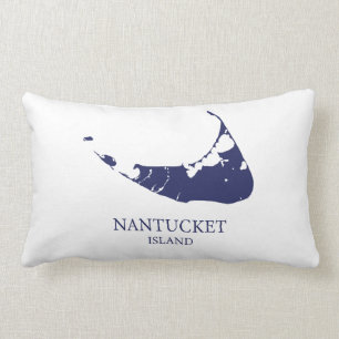 Nantucket Island Map navy blue Lumbar Pillow