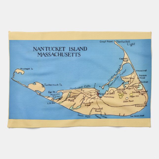 Nantucket Island Map  Tea Towel (Horizontal)