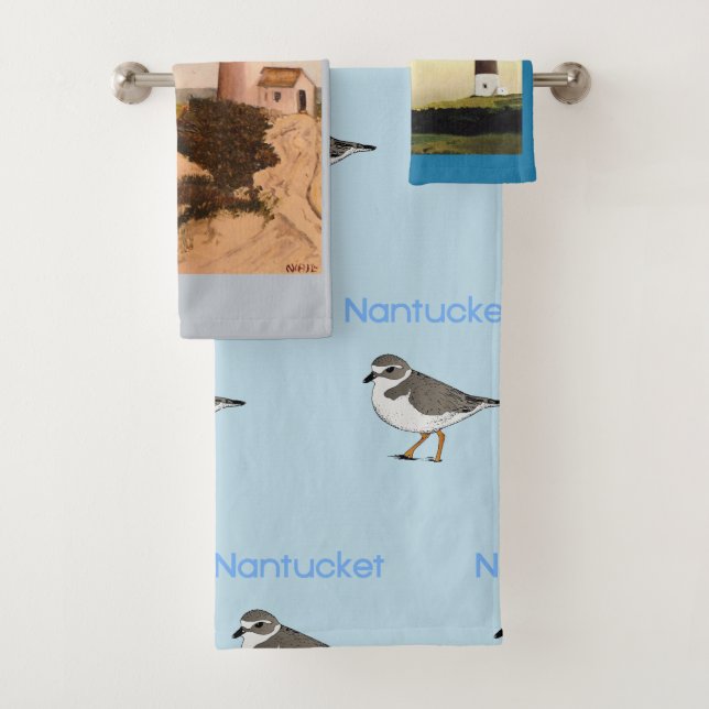 Nantucket Lighthouse Nautical Piping Plover Beach Bath Towel Set (Insitu)