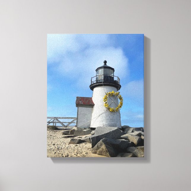 Nantucket Lighthouse with Wreath Canvas Print (Front)