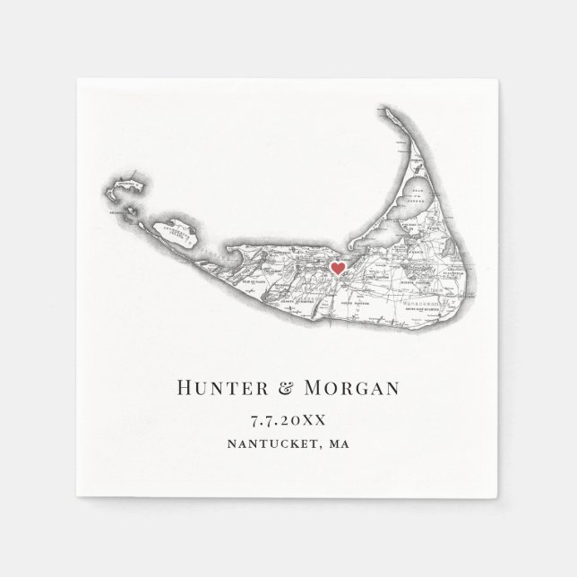 Nantucket MA Map Elegant Black and White Wedding Napkin (Front)
