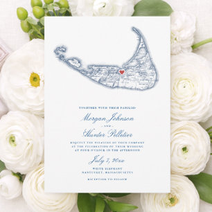 Nantucket MA Map Elegant Navy Blue Wedding Invitation