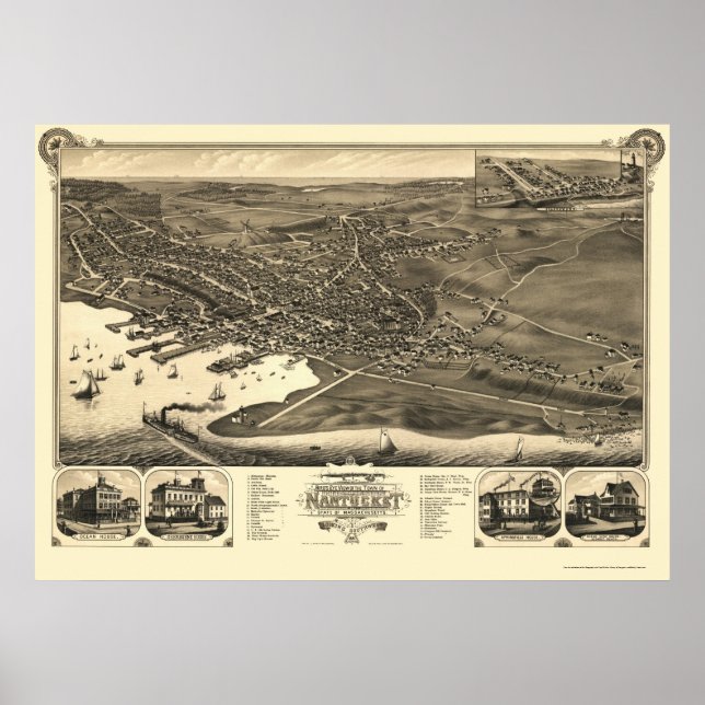 Nantucket, MA Panoramic Map - 1881 Poster (Front)