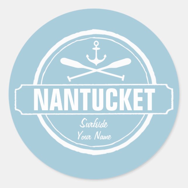 Nantucket, MA personalised name, nautical anchor Classic Round Sticker (Front)
