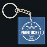 Nantucket, MA personalised name, nautical anchor Key Ring<br><div class="desc">This Nantucket, Massachusetts nautical anchor and paddle design is personalised with your favourite Nantucket town, area or beach (such as Brant Point, Madaket, Siasconset, Surfside, Naushop, etc.) and your name (or delete). This retro, vintage style design features a white circle, anchor, crisscrossed paddles and a bold banner that reads Nantucket....</div>