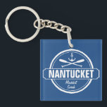 Nantucket, MA personalised name, nautical anchor Key Ring<br><div class="desc">This Nantucket, Massachusetts nautical anchor and paddle design is personalised with your favourite Nantucket town, area or beach (such as Brant Point, Madaket, Siasconset, Surfside, Naushop, etc.) and your name (or delete). This retro, vintage style design features a white circle, anchor, crisscrossed paddles and a bold banner that reads Nantucket....</div>