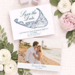 Nantucket Map Elegant Navy Blue Wedding Save The Date