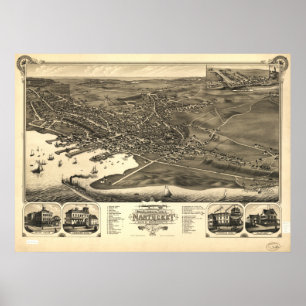 Nantucket Massachusetts 1881 Antique Panoramic Map Poster