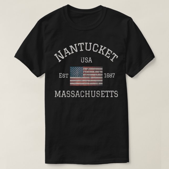 Nantucket Massachusetts American Flag USA Travel V T-Shirt (Design Front)