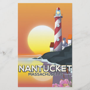 Nantucket Massachusetts lighthouse travel poster Stationery