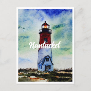 Nantucket Massachusetts Lighthouse Watercolor Postcard