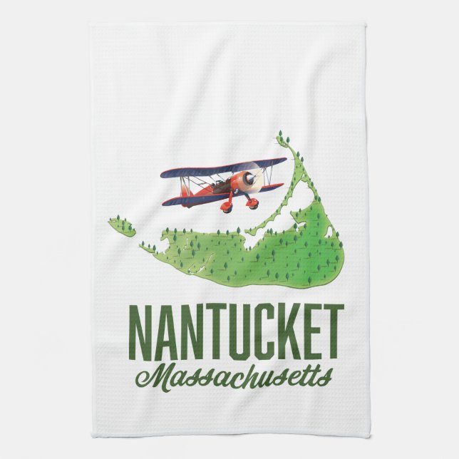 Nantucket Massachusetts Map Tea Towel (Vertical)