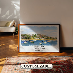Nantucket Massachusetts Poster, Watercolor, Custom Poster