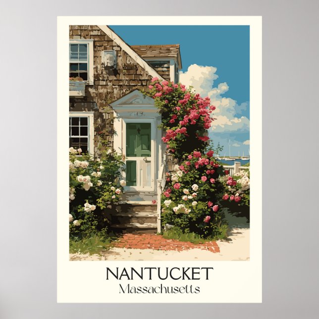 Nantucket Massachusetts Vintage Historic Home Art Poster (Front)