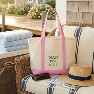 Nantucket Pink & Green Preppy Coastal Tote Bag
