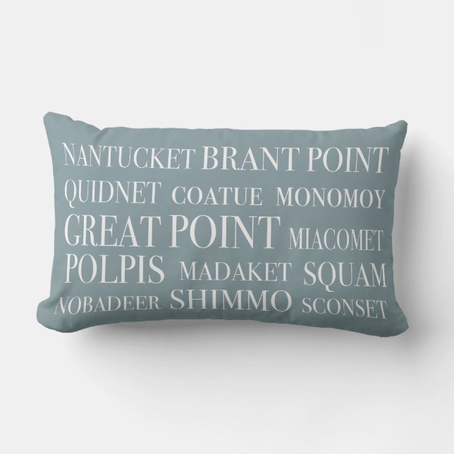Nantucket Place Names Blue Hazelnut & White Lumbar Cushion (Front)