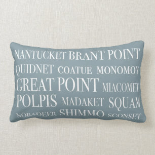 Nantucket Place Names Blue Hazelnut & White Lumbar Cushion