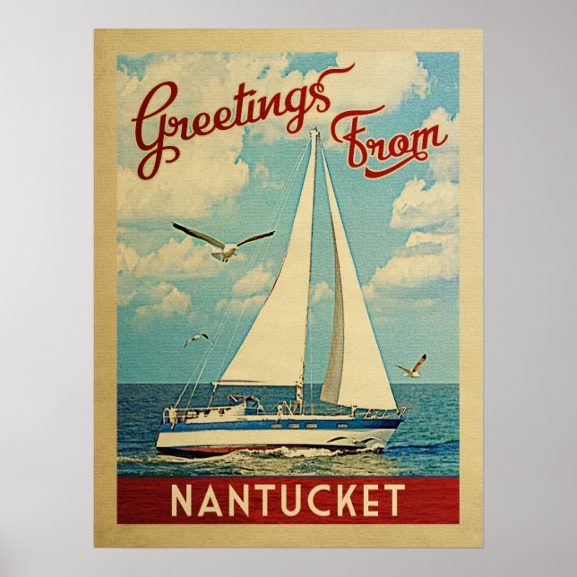 Nantucket Poster Sailboat Vintage Massachusetts (Front)