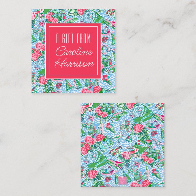 Nantucket Preppy Palm Beach Pattern Monogrammed Card (Front/Back)