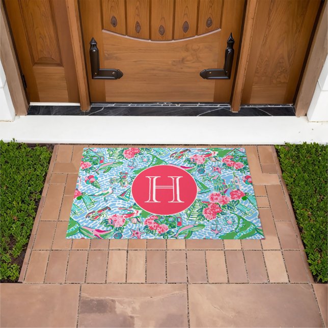 Nantucket Preppy Palm Beach Pattern Monogrammed Doormat (Outdoor)
