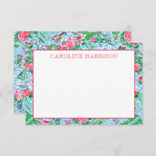 Nantucket Preppy Palm Beach Pattern Monogrammed Thank You Card