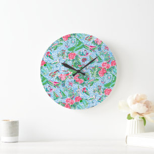 Nantucket Preppy Palm Beach Print Large Clock